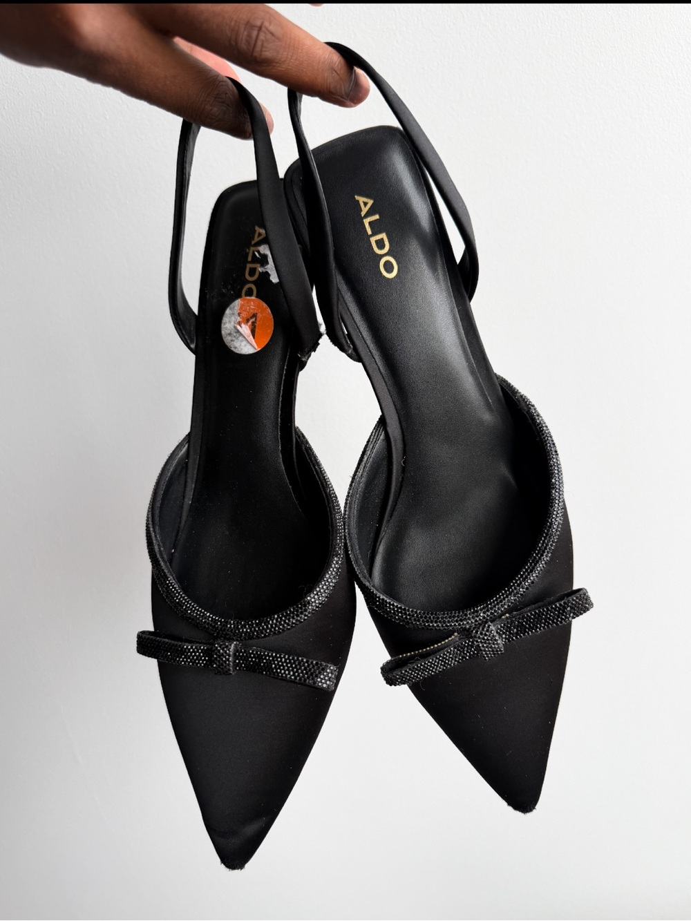 ALDO Black Pointed Slingback Mules with Bow Detail